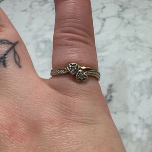 10K Yellow Gold Diamond Two Hearts Promise Ring